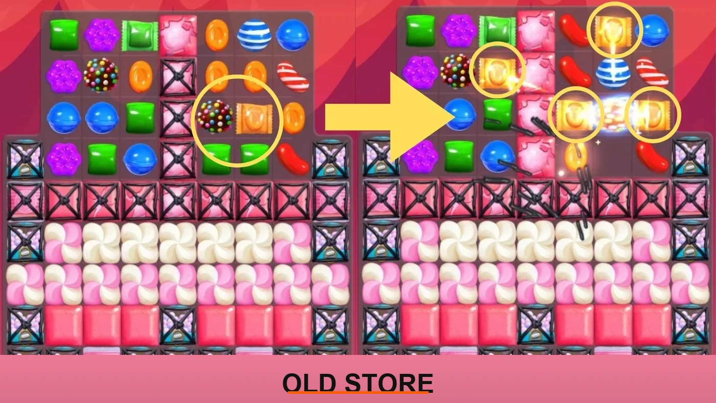 Candy Crush Saga Combo: Colour Bomb + Wrapped