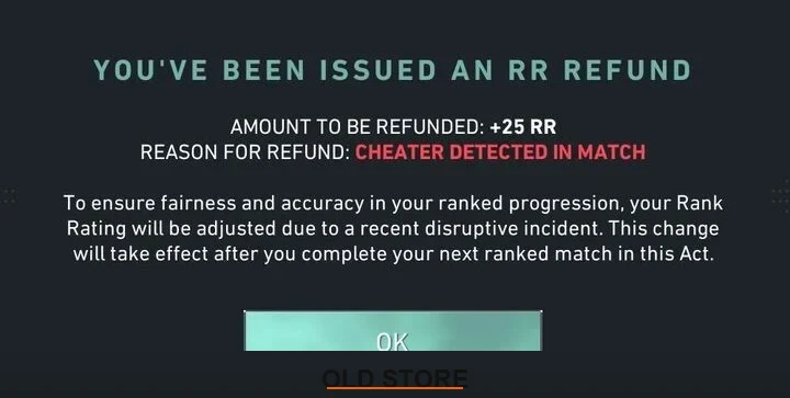 RR Refund notification from a lost match against a hacker.