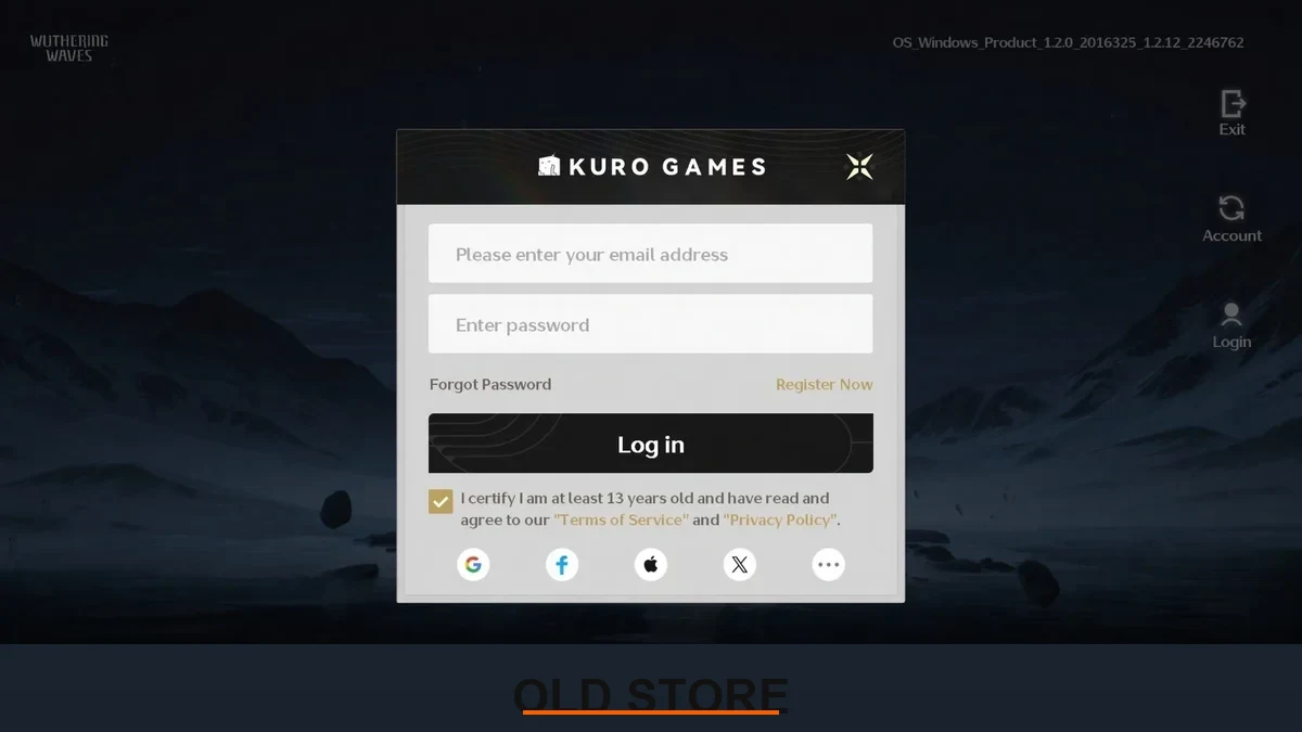 Wuthering Waves Log-in Interface